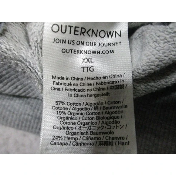 Outerknown Sweatshirt Mens 2XL Gray Crewneck Hemp Cotton Raglan Pullover‎